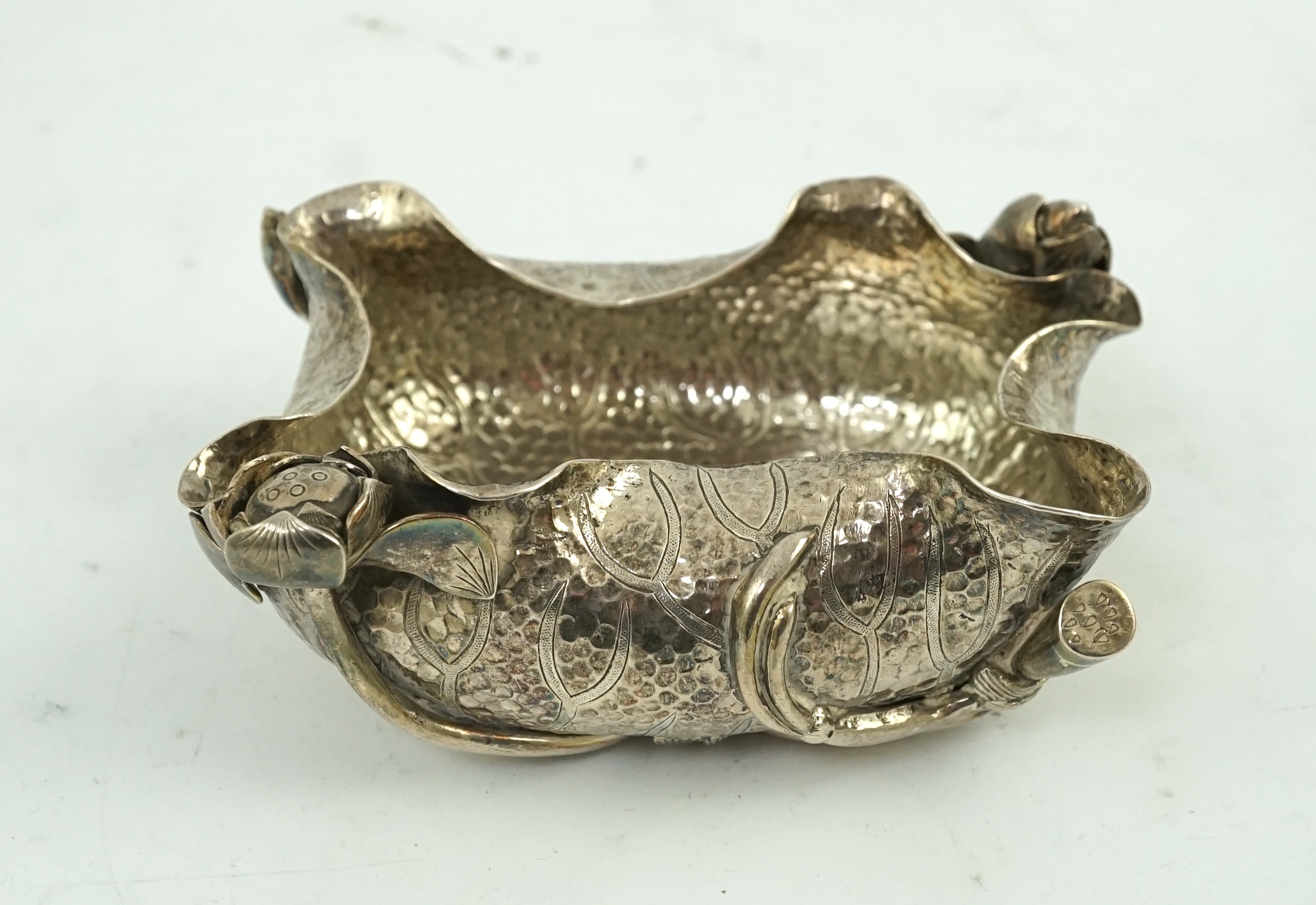 An early 20th century Japanese silver lotus brush washer